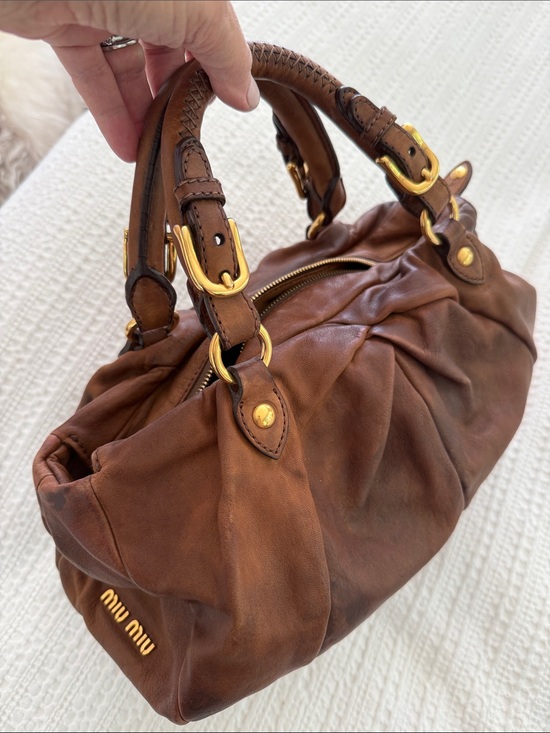 Miu Miu Handbags - MIU MIU by PRADA Vintage Nappa 2Way Brown Leather Satchel Gold Hardware